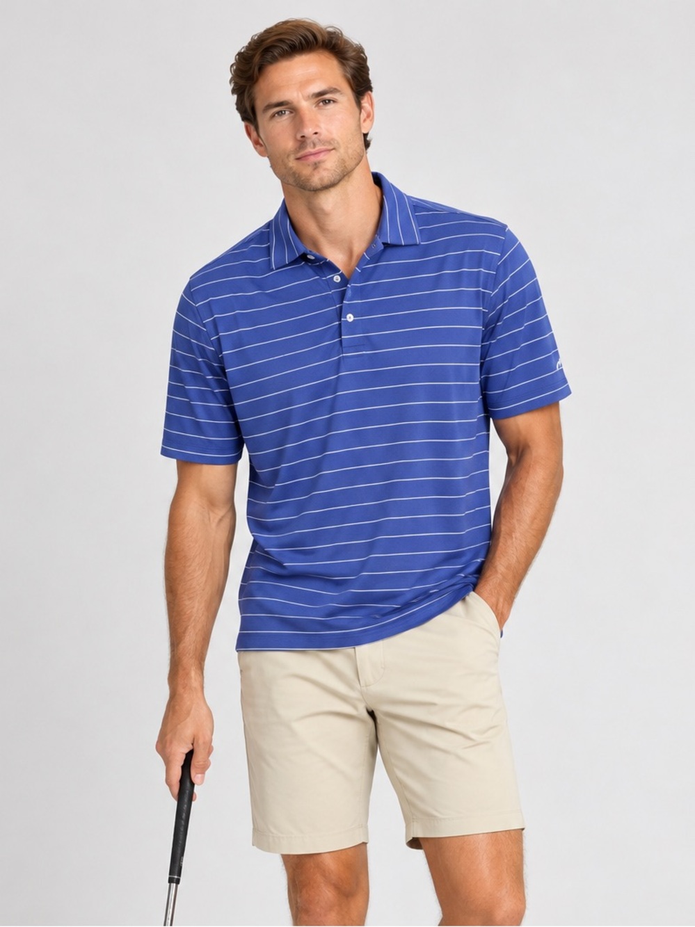 Peter Millar Seaside Wash‎ Blue/White Striped Golf Polo. Men’s Large. Cotton.
